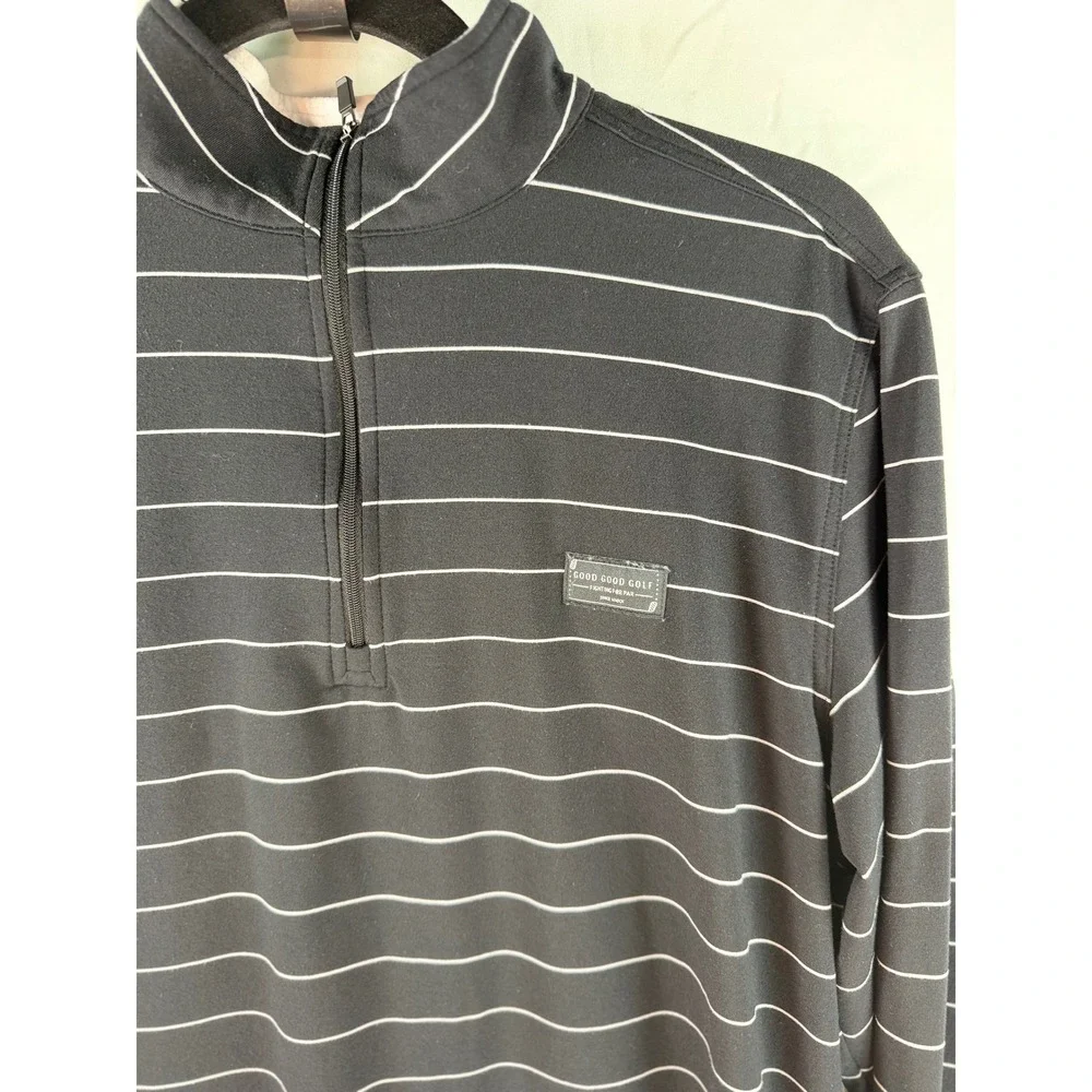 Good Good Golf Mens Qtr Zip‎ Pullover Black White Striped Mock Neck Sz Medium